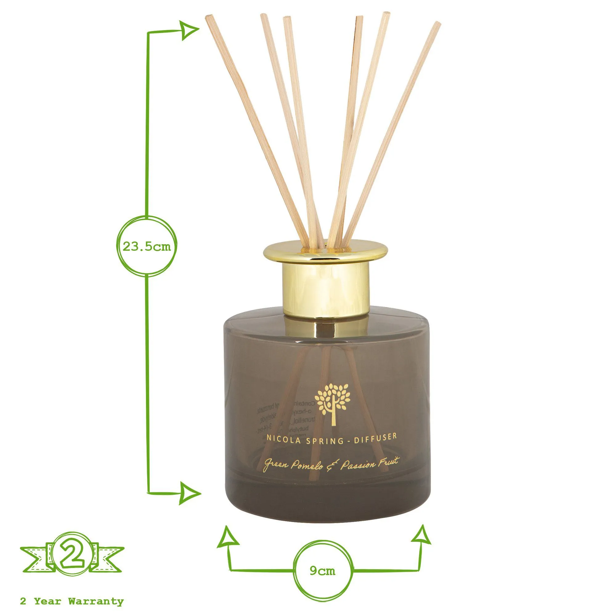 200ml Green Pomelo & Passion Fruit Glass Reed Diffuser - By Nicola Spring