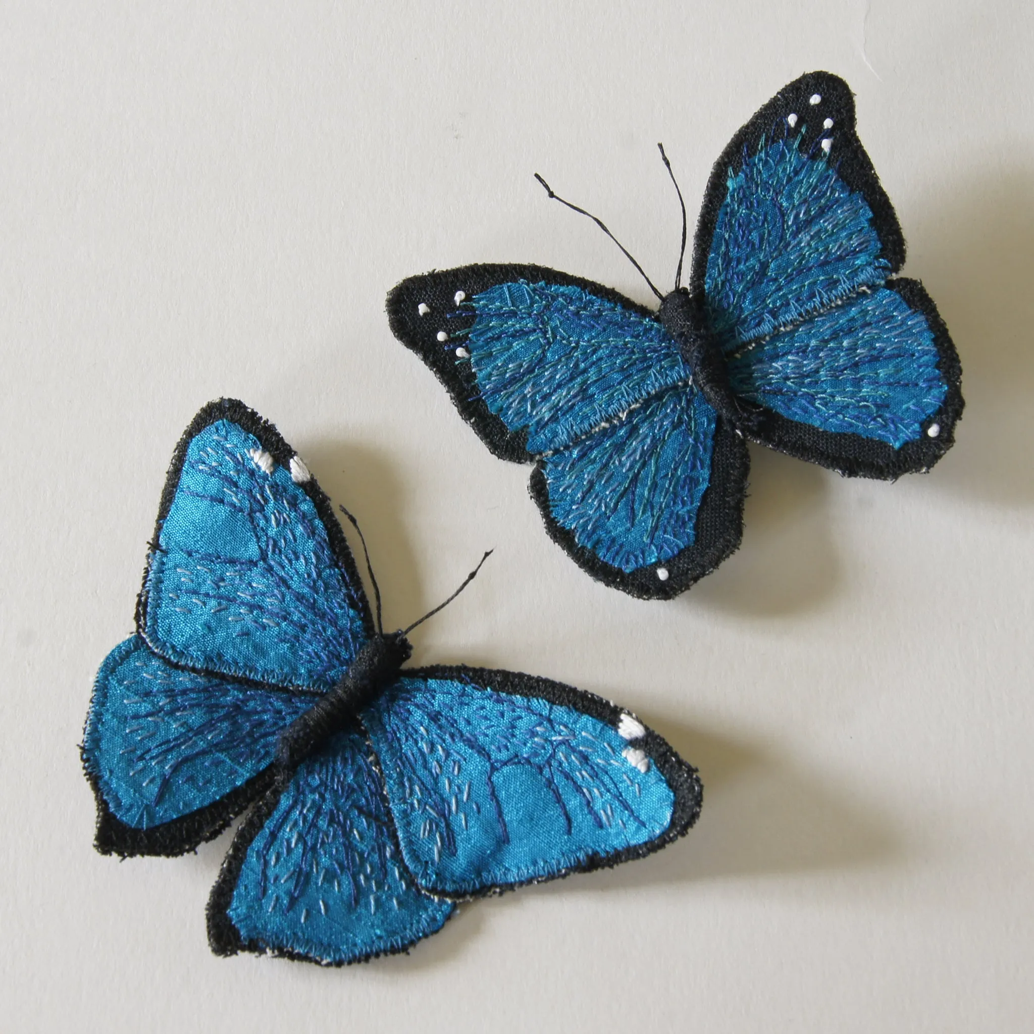 Adonis morpho fiber art brooch