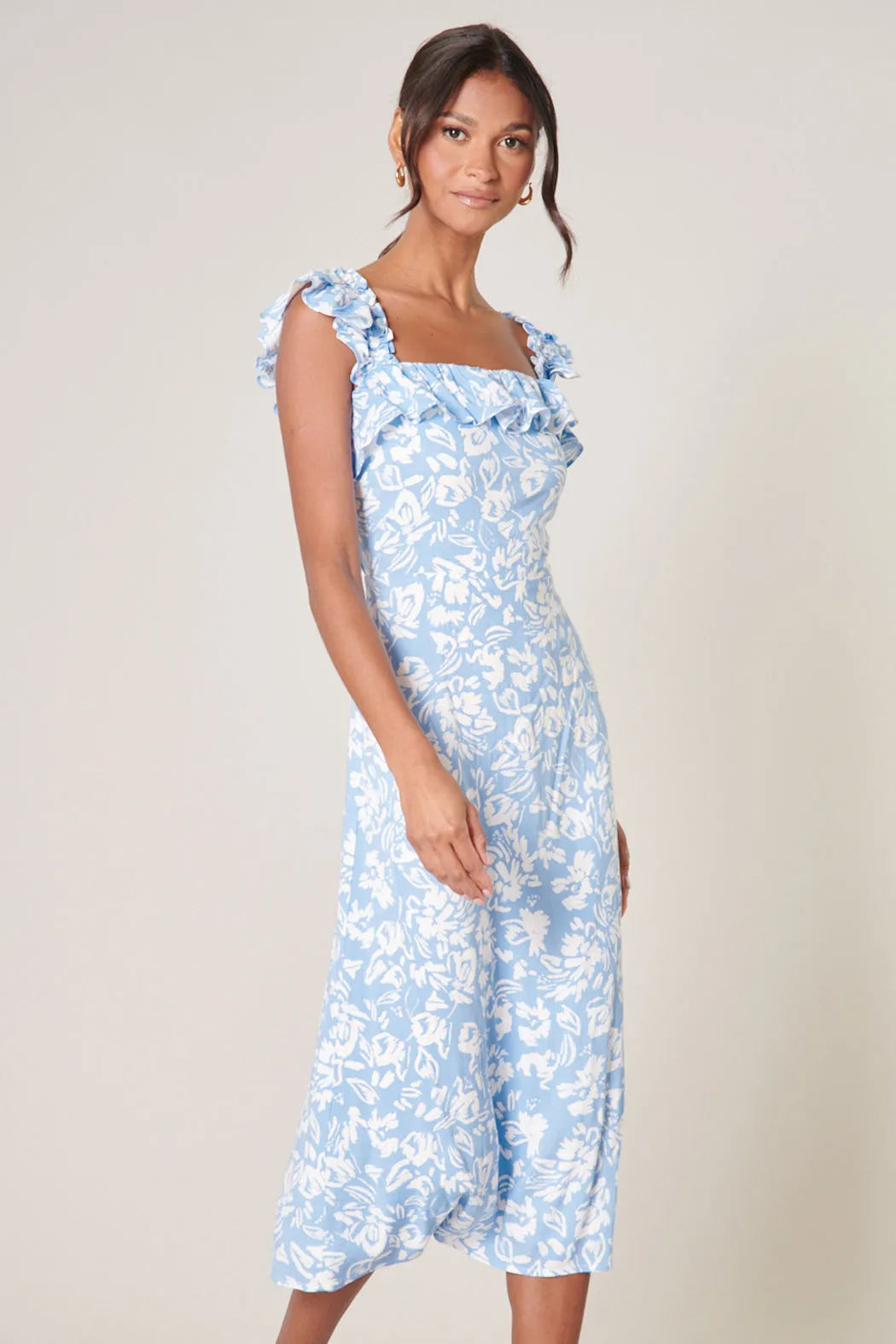 Allegra Floral Ruffle Trim Milo Midi Dress