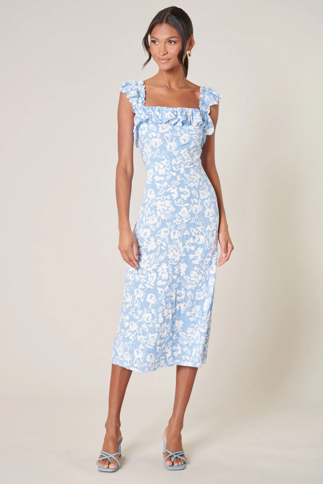 Allegra Floral Ruffle Trim Milo Midi Dress