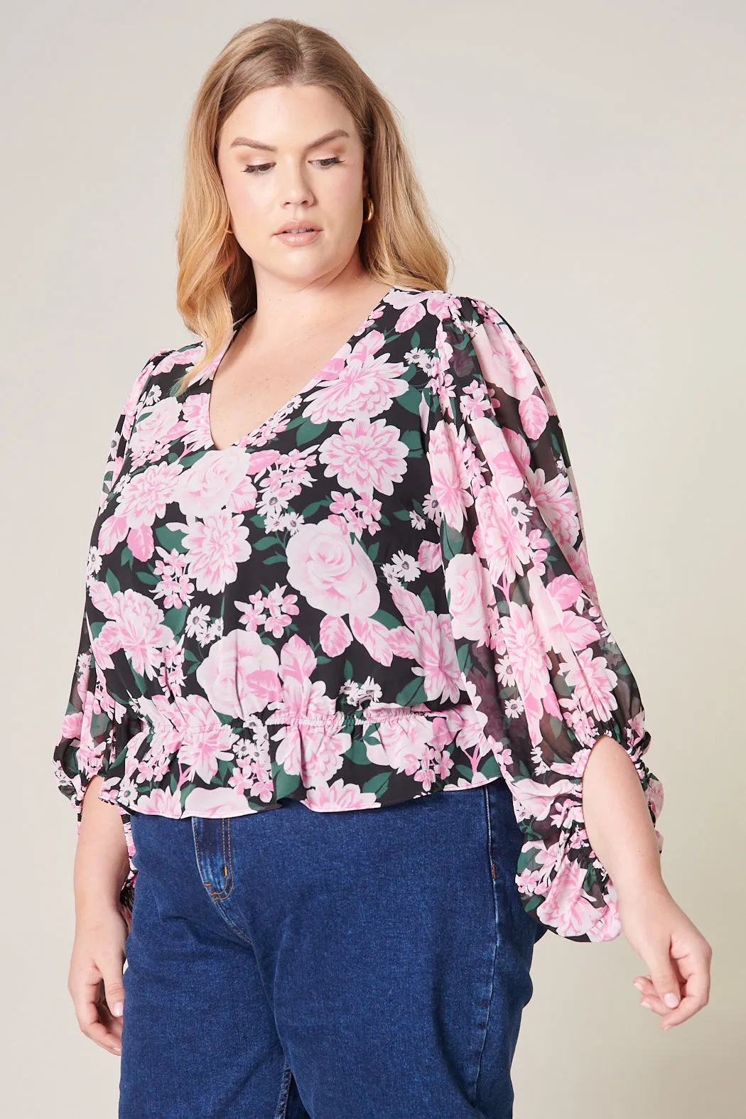 Angelica Floral Ways Balloon Sleeve Blouse Curve