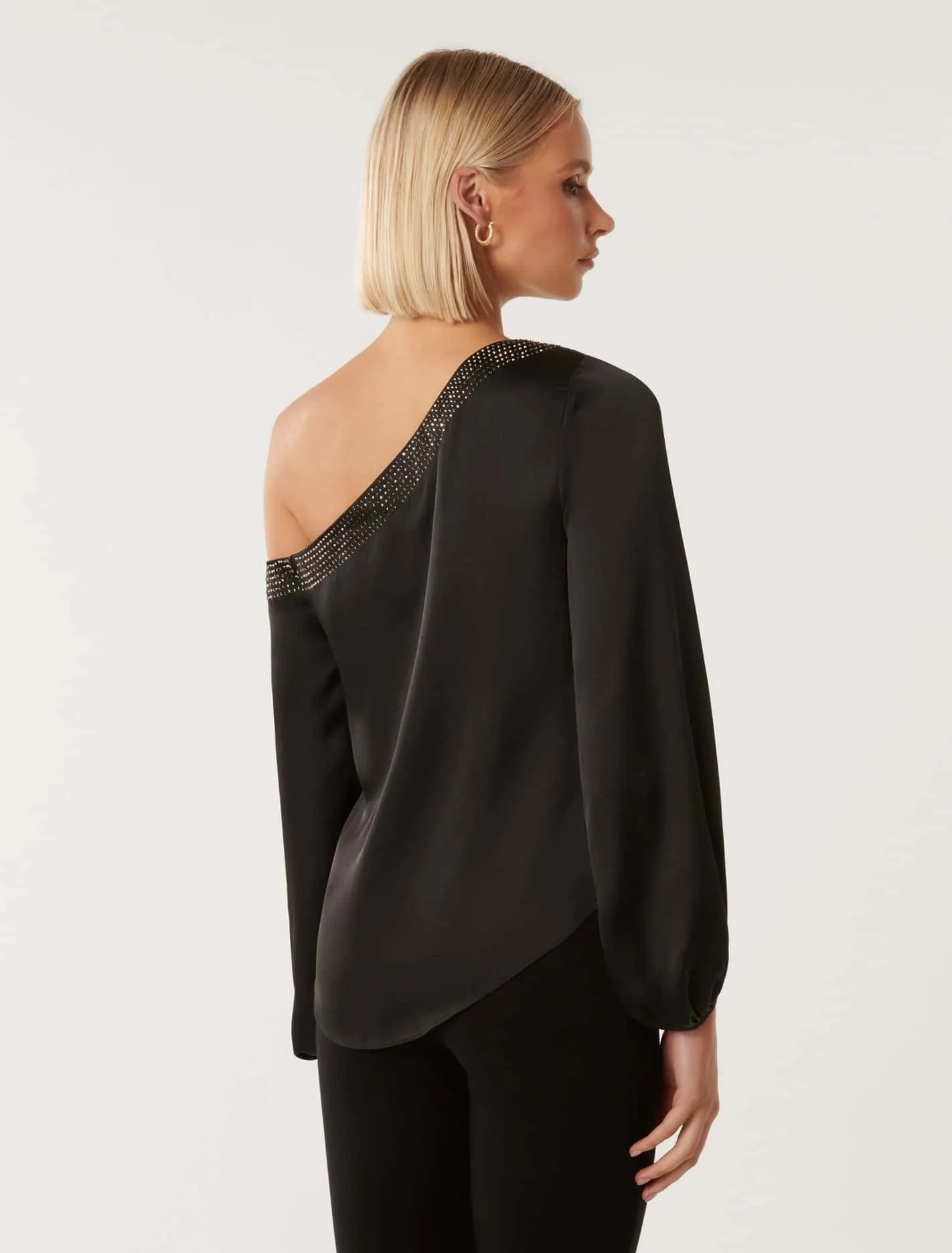 Anya Asymmetrical Embellished Satin Top