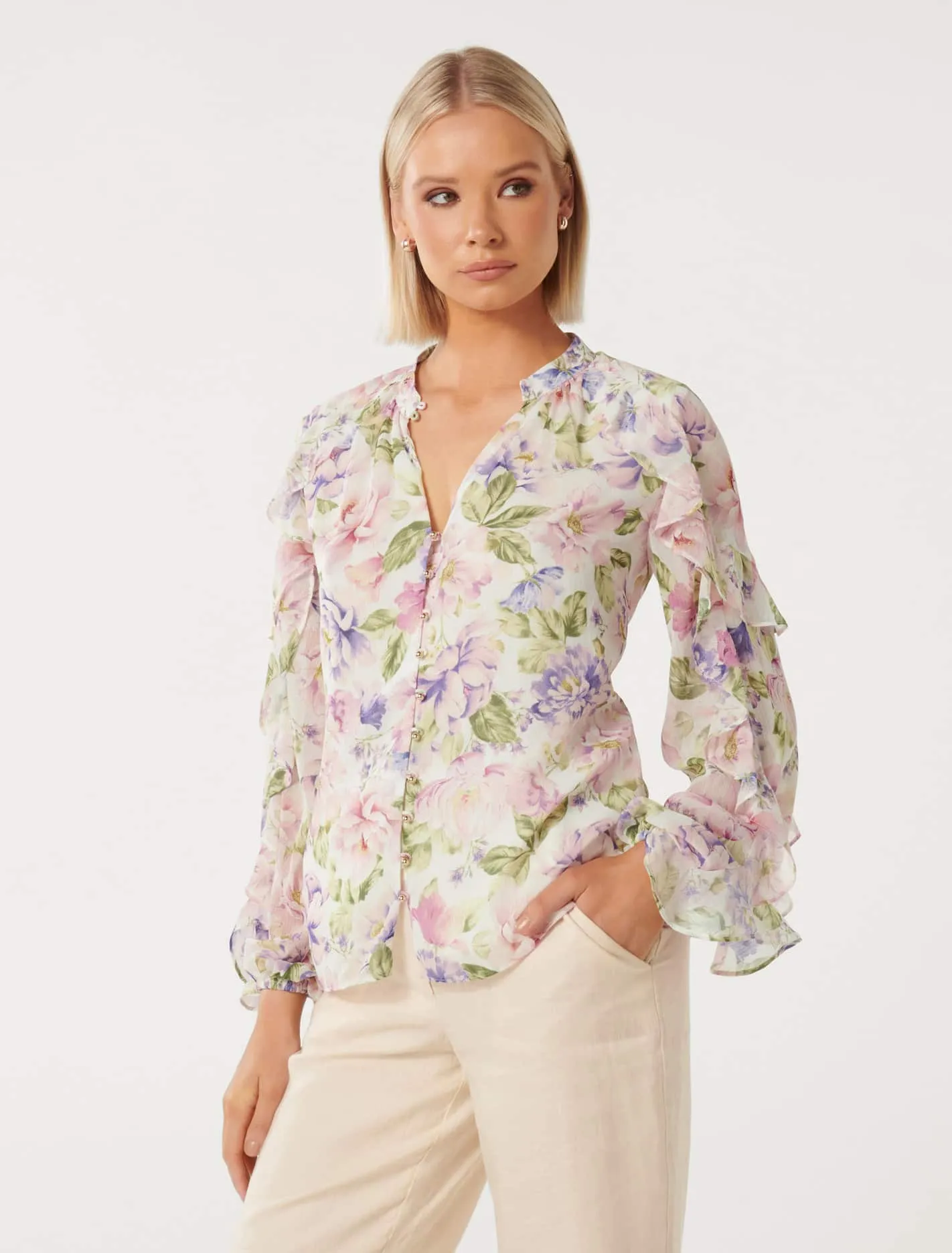 Belle Printed Ruffle Blouse