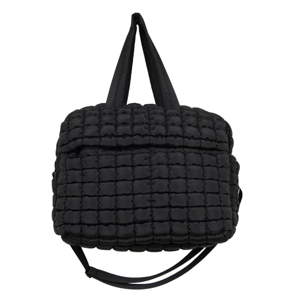 Black Quilted Wholesale Duffel Weekender Bag w/ Pass-Thru Slip