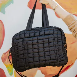 Black Quilted Wholesale Duffel Weekender Bag w/ Pass-Thru Slip