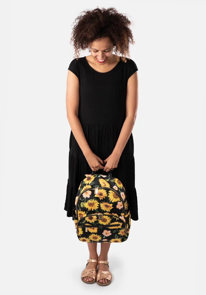 Black Sunflower Print Rucksack