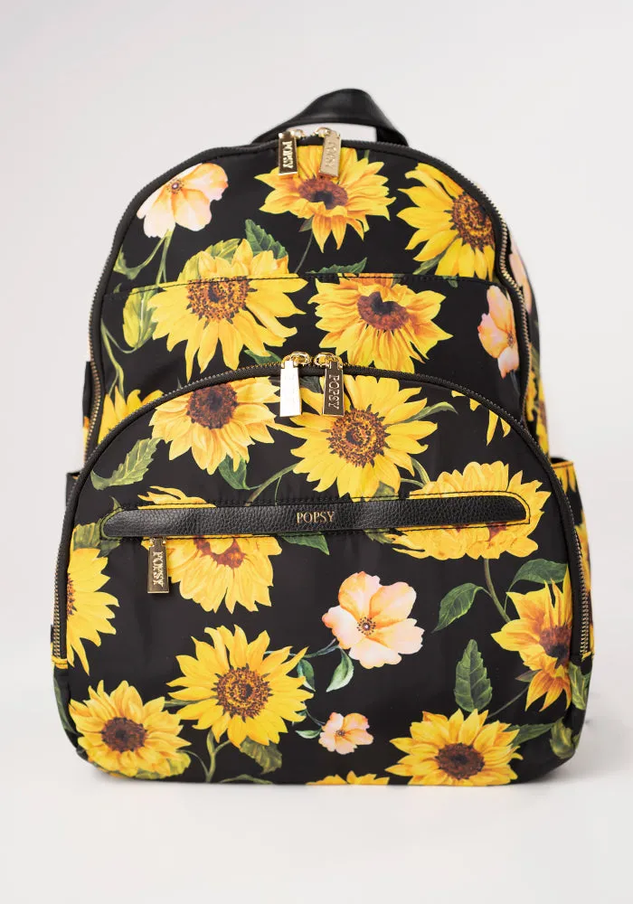 Black Sunflower Print Rucksack