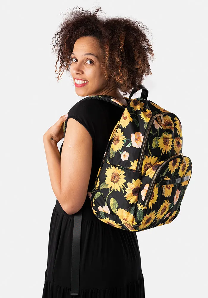 Black Sunflower Print Rucksack