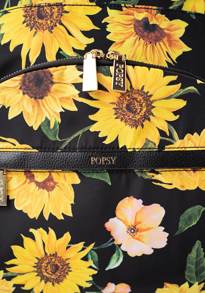 Black Sunflower Print Rucksack