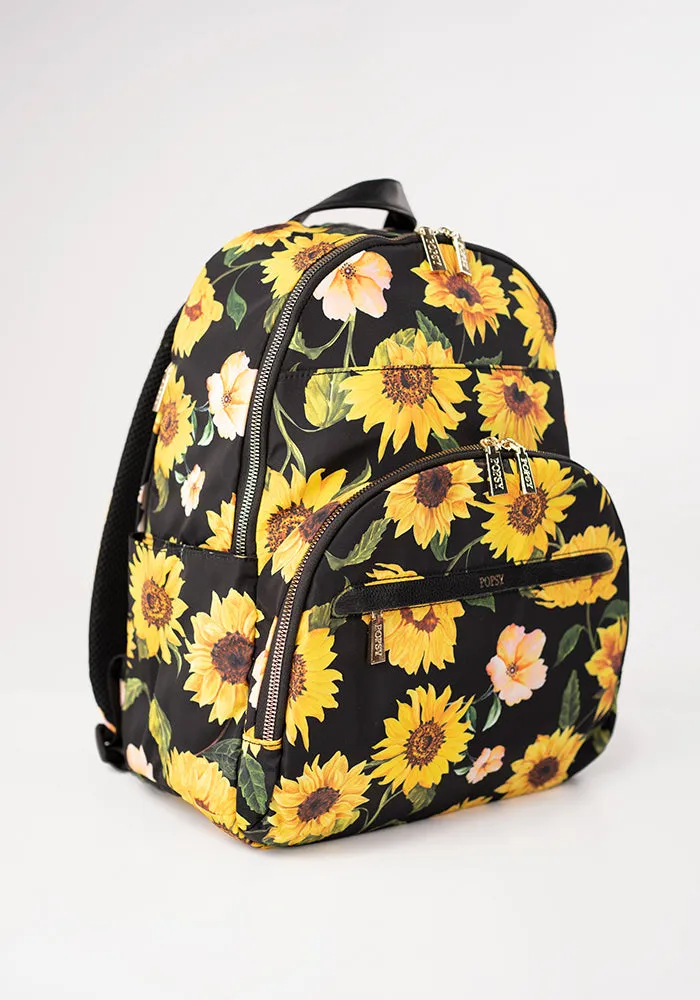 Black Sunflower Print Rucksack