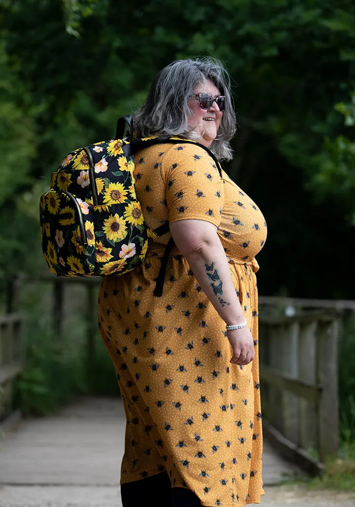 Black Sunflower Print Rucksack