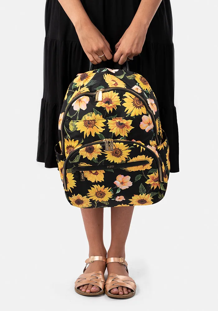 Black Sunflower Print Rucksack