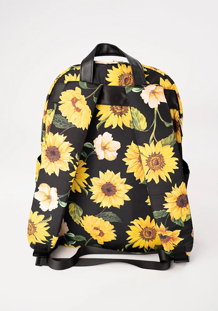 Black Sunflower Print Rucksack