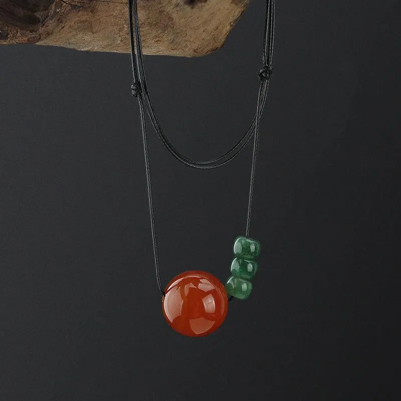 Buddhisttemple Discover Inner Strength: Red Agate and Dongling Jade Necklace