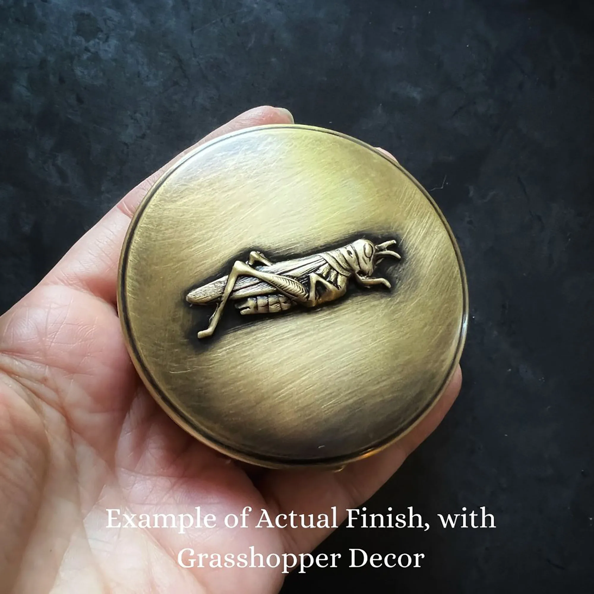 Customizable Round Brass Pill or Trinket Box with Your Choice of Engraving and/or Animal on Lid — Perfect Pillbox for Purse or Tote!