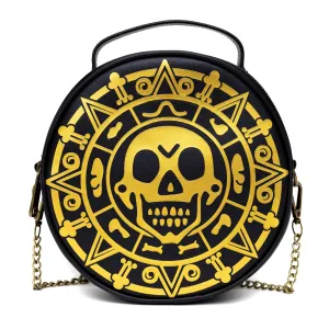 Disney Bag, Cross Body, Round, Pirates of the Caribbean Dead Men Tell No Tales Aztec Coin, Vegan Leather