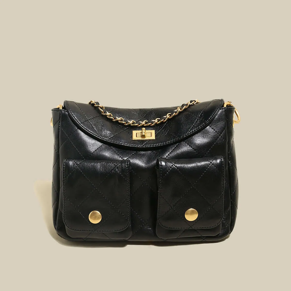 Double Top Handle Leather Bag with Detachable Shoulder Straps