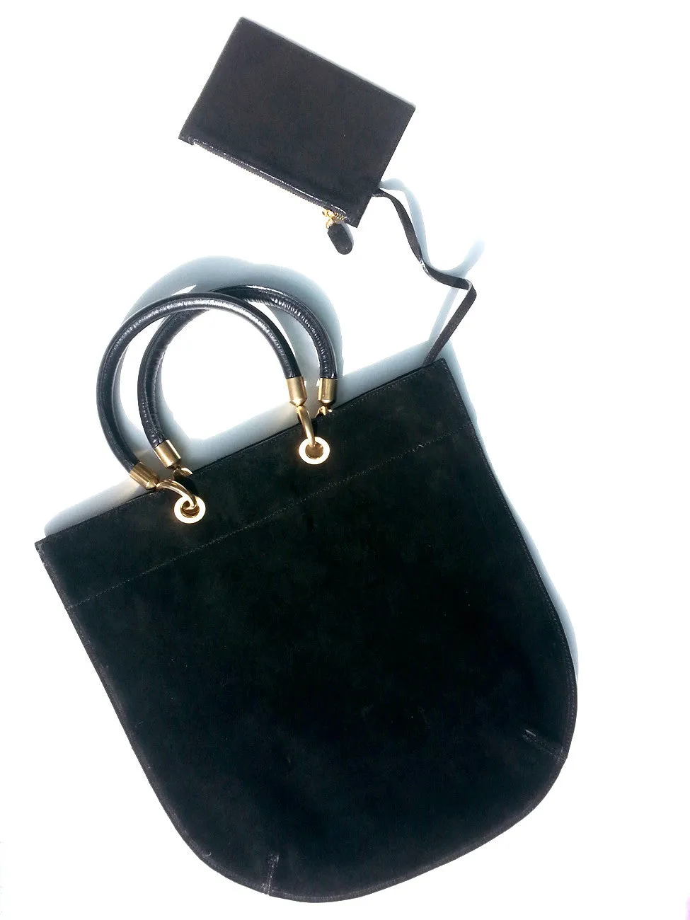 Flat Oblong Suede Tote Bag Black