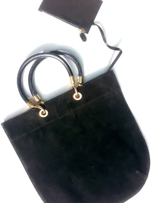 Flat Oblong Suede Tote Bag Black