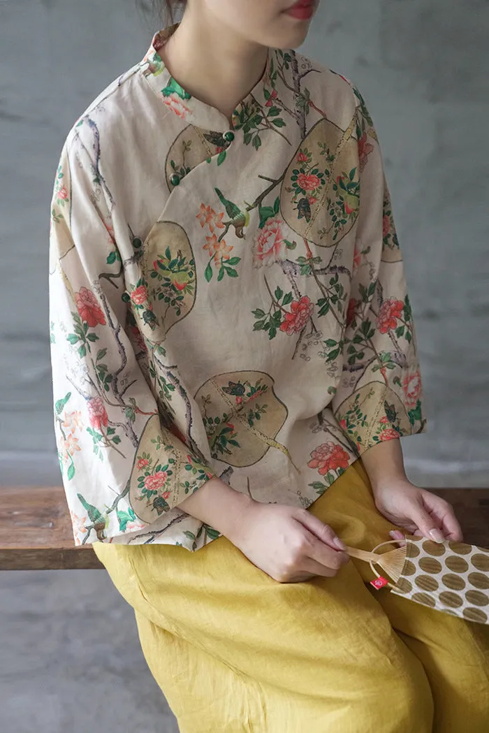 Floral Fan Cheongsam Top