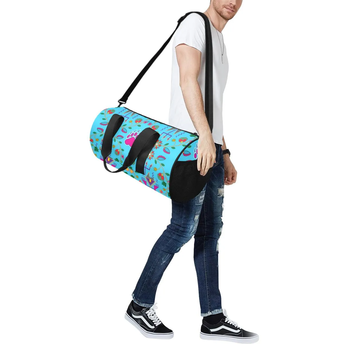 Geometric Floral Fall - Sky Blue Duffle Bag