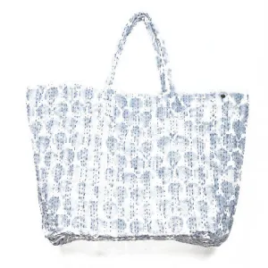 Giant Light Blue Ikat Cotton Beach Bag