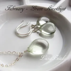 Green Amethyst - February birthstone earring and necklace set on sterling silver, limited supply