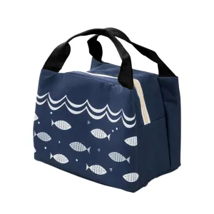 Kuber Industries Lunch Bag | Lunch Bag for Office | Lunch Bag for College | Reusable Lunch Bag | Lunch Bag for Adults | Tiffin Lunch Bag with Handle | Printed | LYN06-NVY | Navy Blue