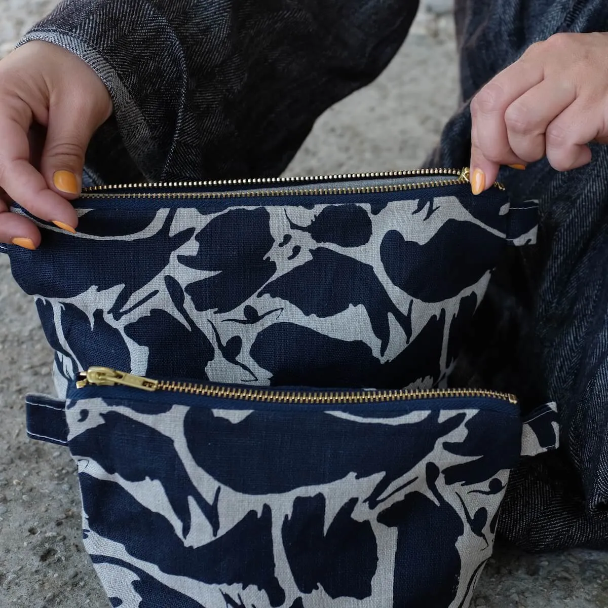 Large Wash Bag | Creatures Navy | Linen | by Blästa Henriët