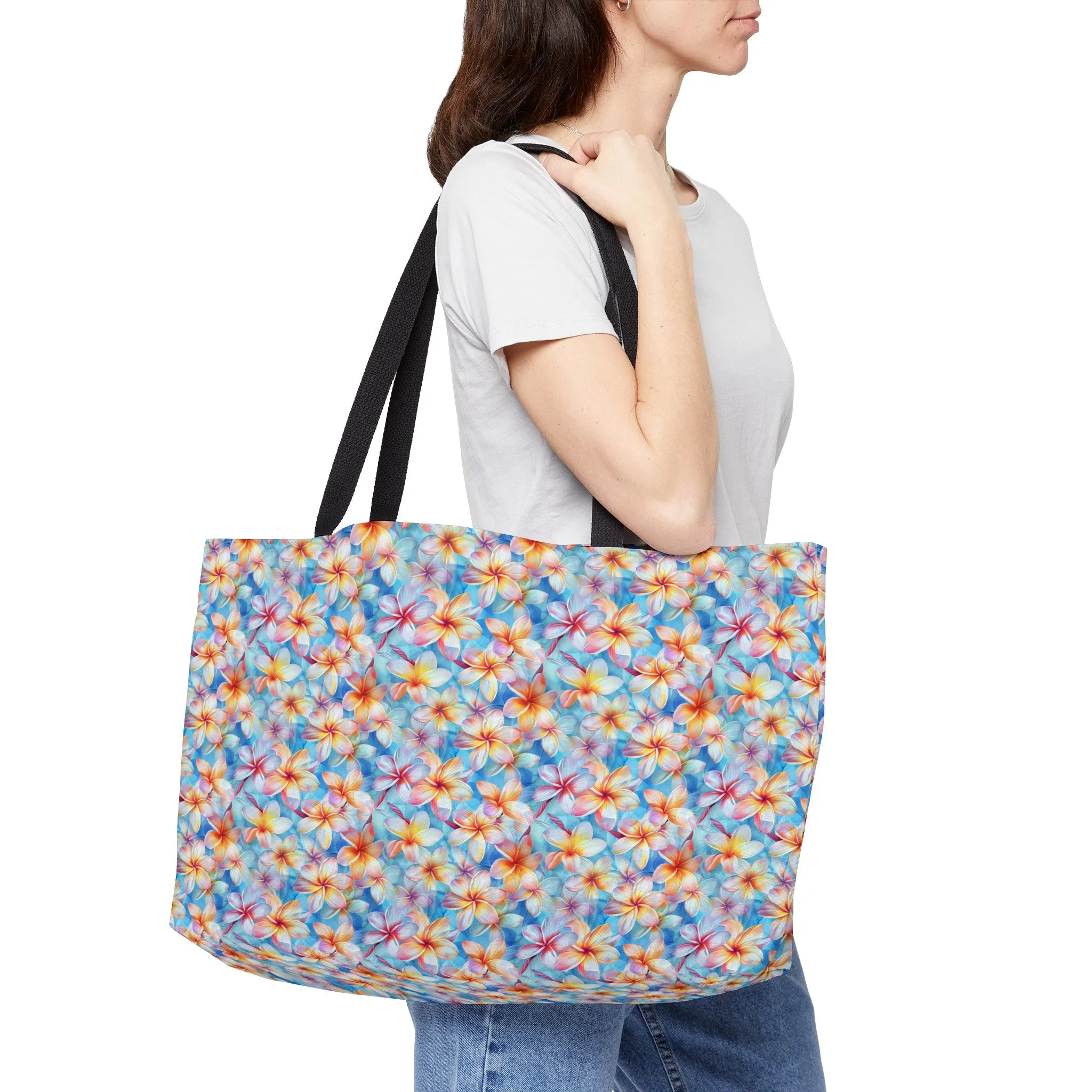 Liberty Print Plumeria Tote Bag with Tropical Floral Design (24" x 13" x 2")