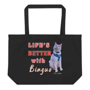 Life is better with Bingus the Siamese cat, Large organic tote bag