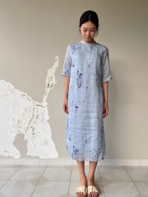 Light Blue Floral Embroidered Cheongsam Qipao Dress