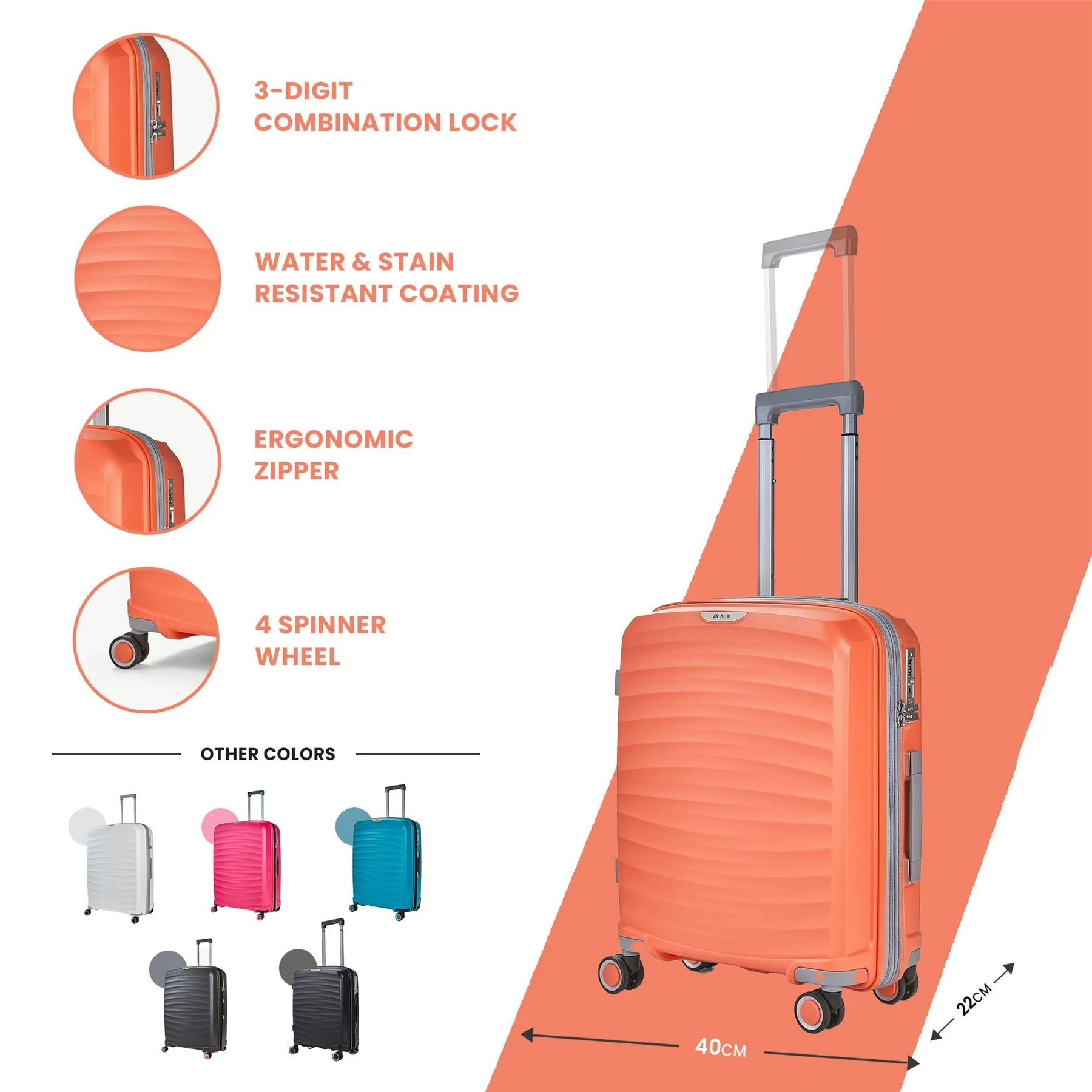 Luggage Suitcase Travel Bag Carry On Hand Cabin Check in Expandable Hard-Shell 4 Spinner Wheels Trolley Set | Sunwave