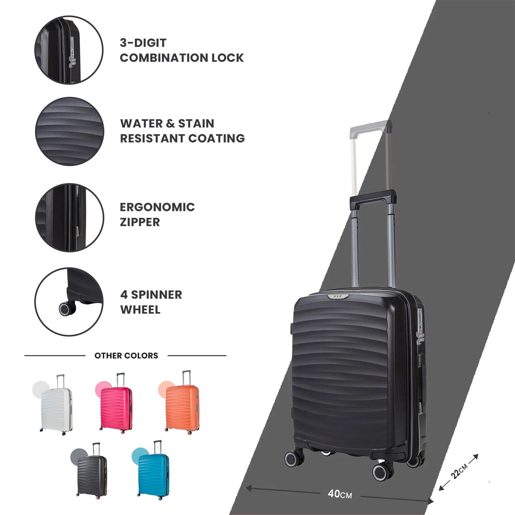 Luggage Suitcase Travel Bag Carry On Hand Cabin Check in Expandable Hard-Shell 4 Spinner Wheels Trolley Set | Sunwave