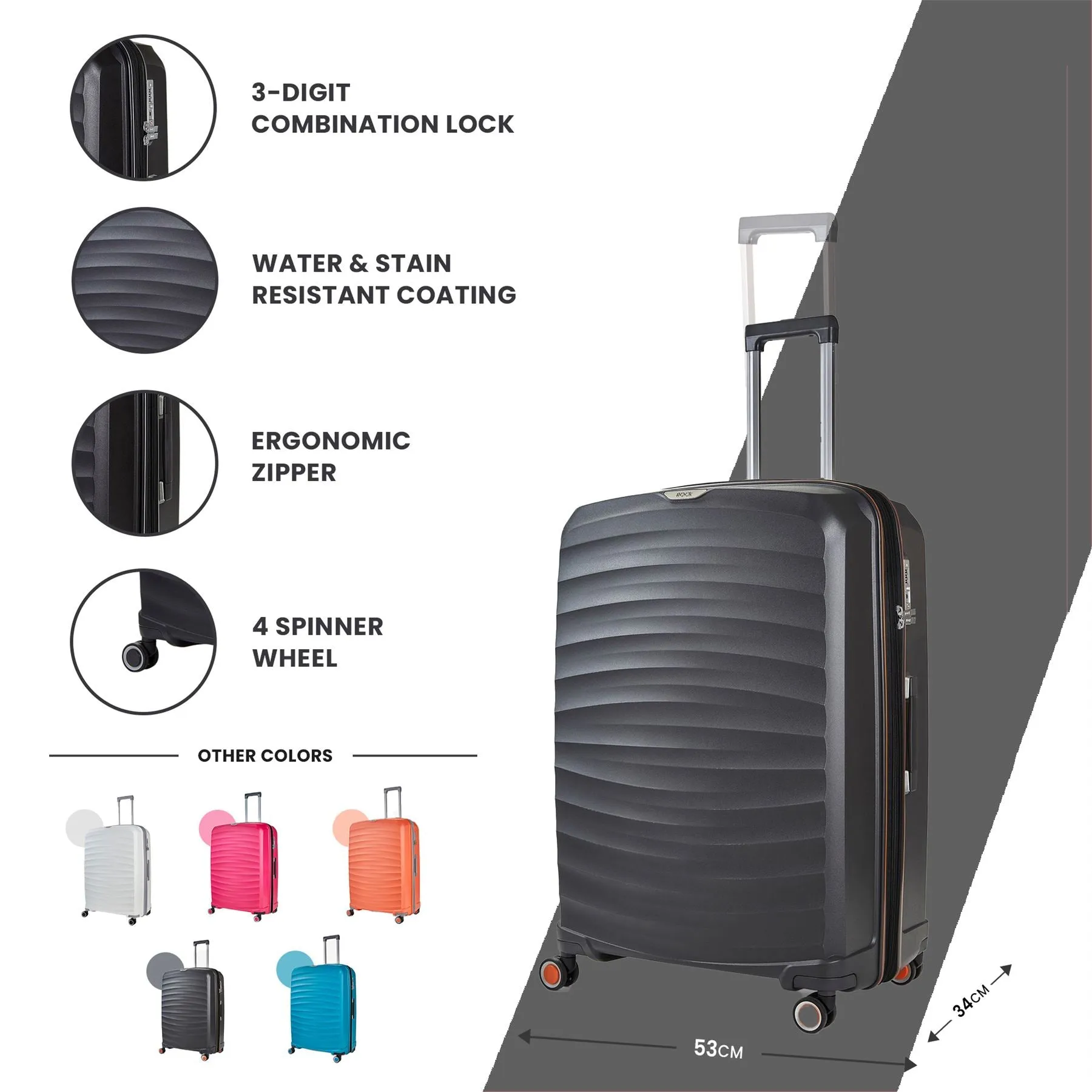 Luggage Suitcase Travel Bag Carry On Hand Cabin Check in Expandable Hard-Shell 4 Spinner Wheels Trolley Set | Sunwave