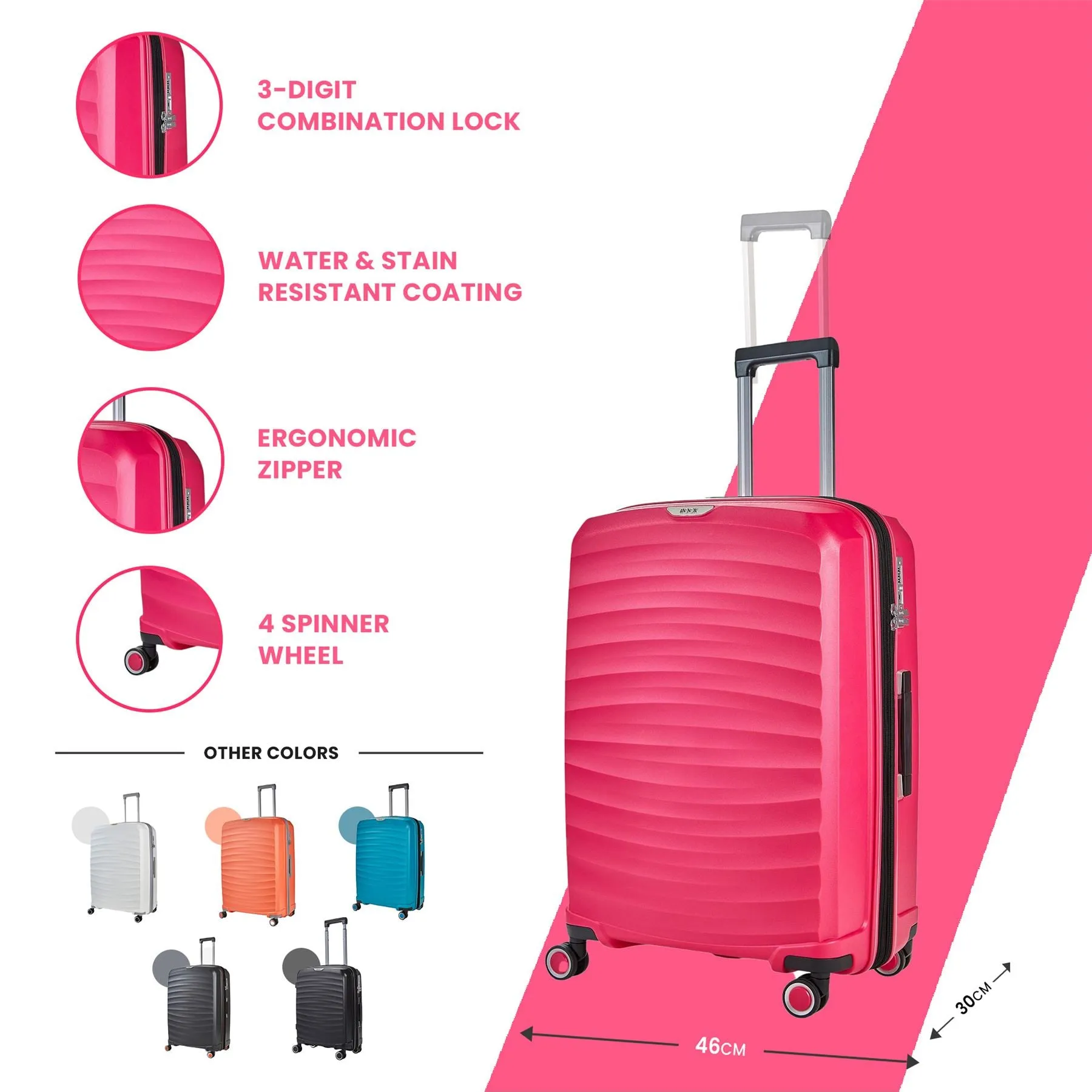 Luggage Suitcase Travel Bag Carry On Hand Cabin Check in Expandable Hard-Shell 4 Spinner Wheels Trolley Set | Sunwave