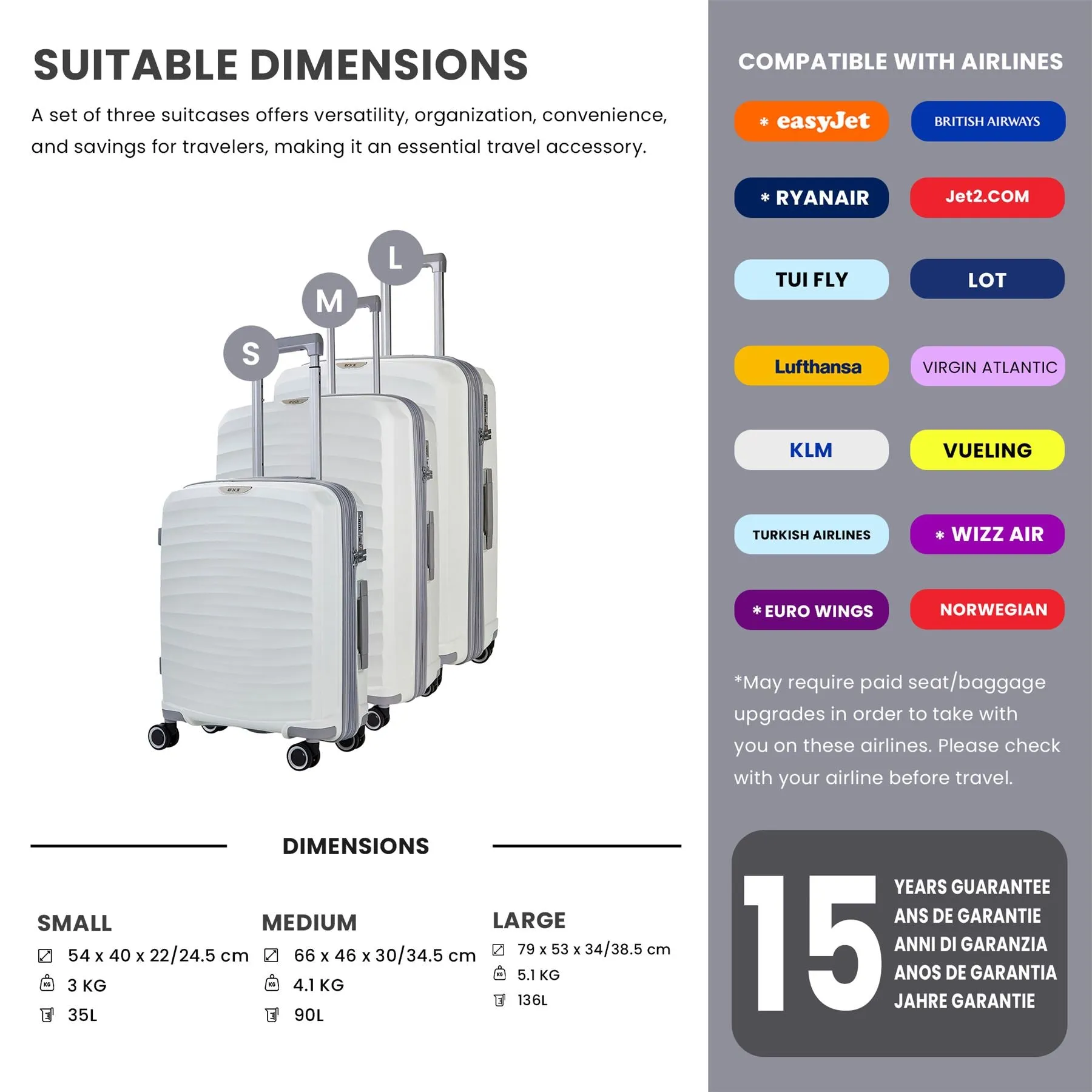 Luggage Suitcase Travel Bag Carry On Hand Cabin Check in Expandable Hard-Shell 4 Spinner Wheels Trolley Set | Sunwave