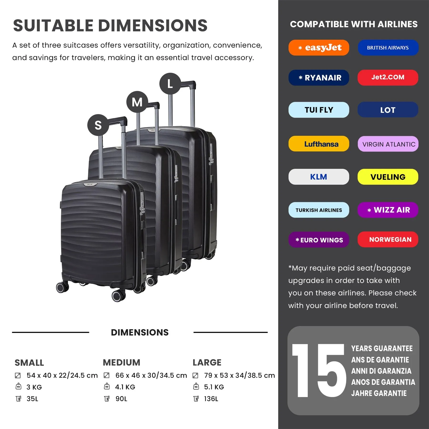 Luggage Suitcase Travel Bag Carry On Hand Cabin Check in Expandable Hard-Shell 4 Spinner Wheels Trolley Set | Sunwave