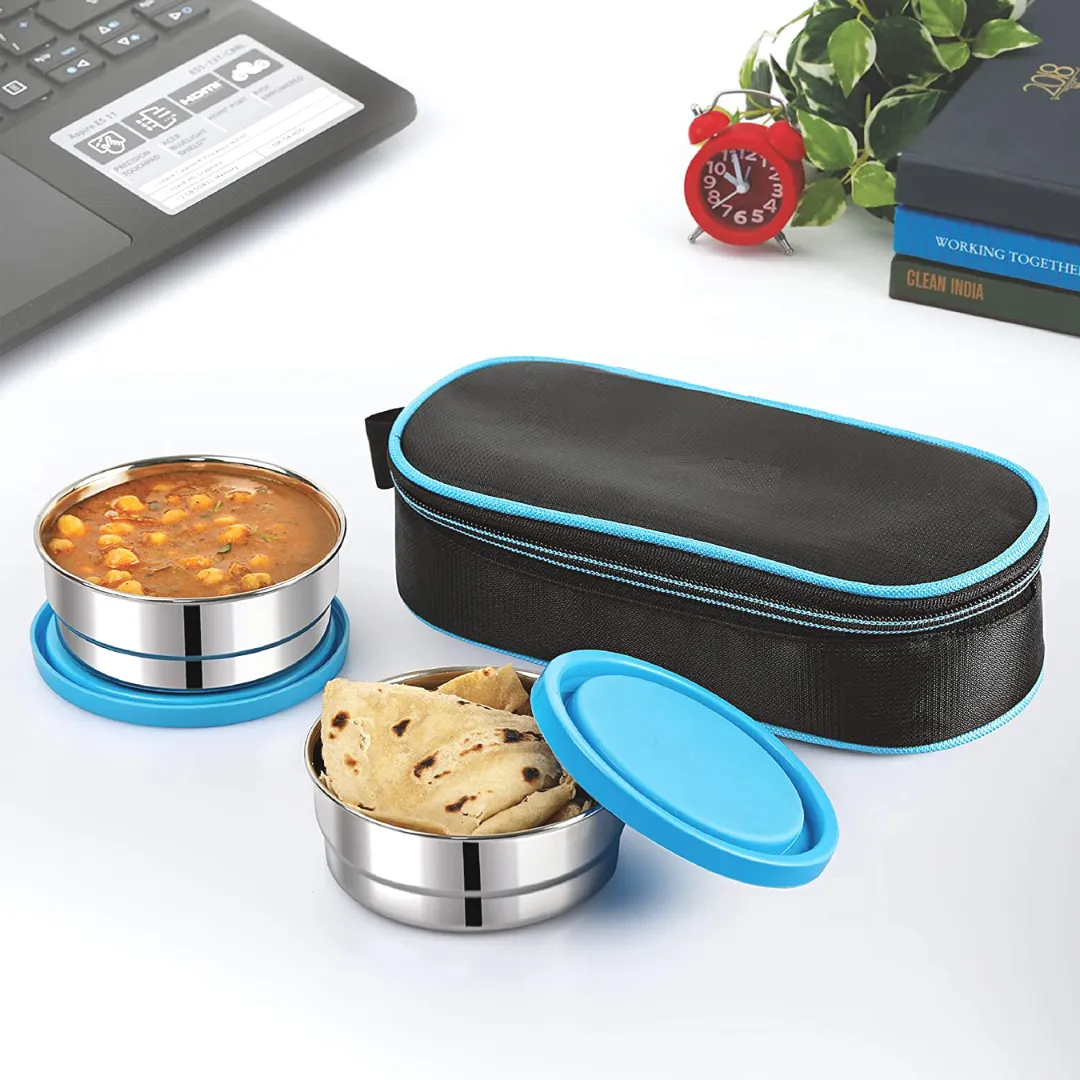 Lunch Box Stainless Steel | 2 Container Tiffin Box | Best Diwali Gifts For Employees, Multicolor ( MOQ- 50 Pcs - Rs 5745/-)