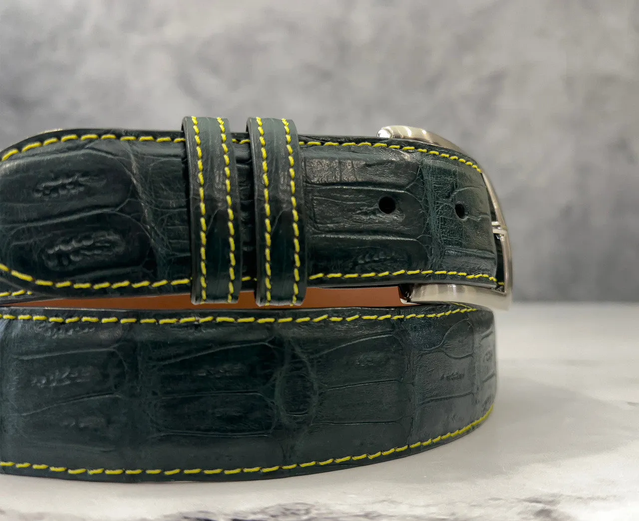 Matte Caiman Tail Belt: Augusta Green