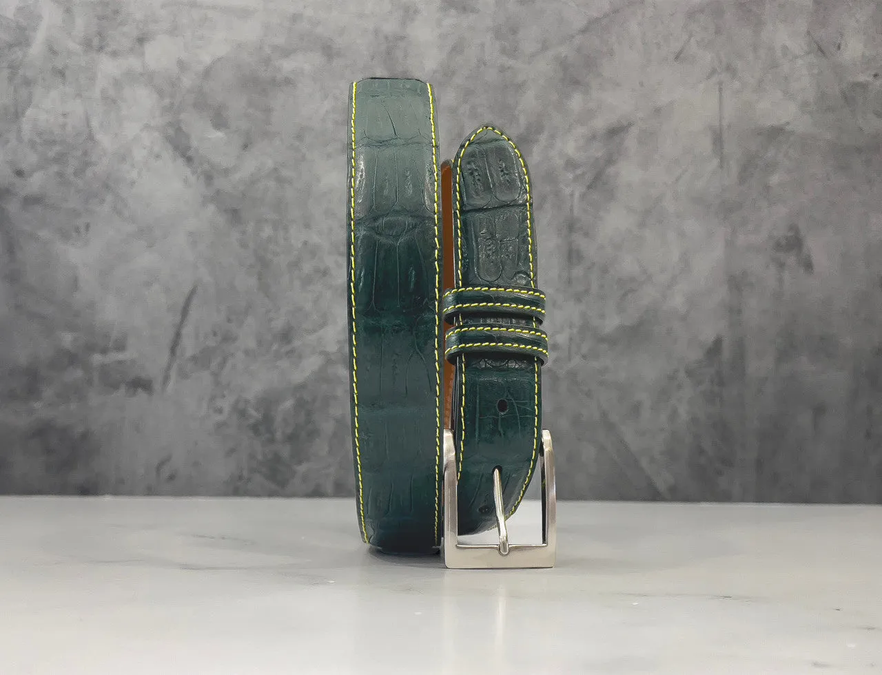 Matte Caiman Tail Belt: Augusta Green