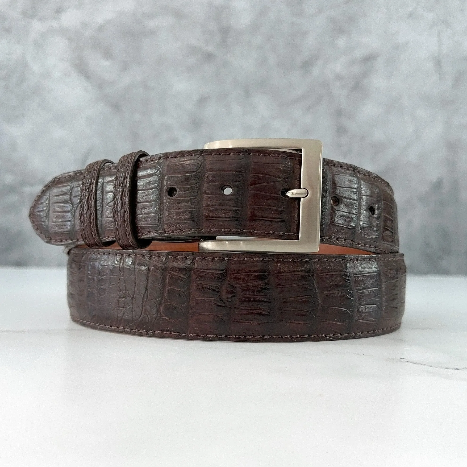 Matte Caiman Tail Belt: Brown