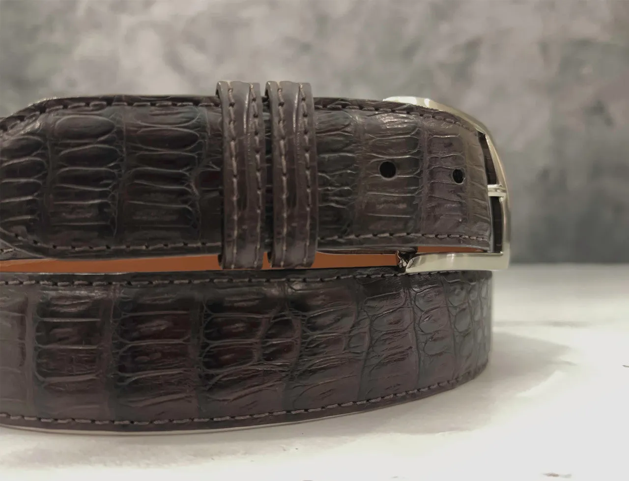 Matte Caiman Tail Belt: Brown