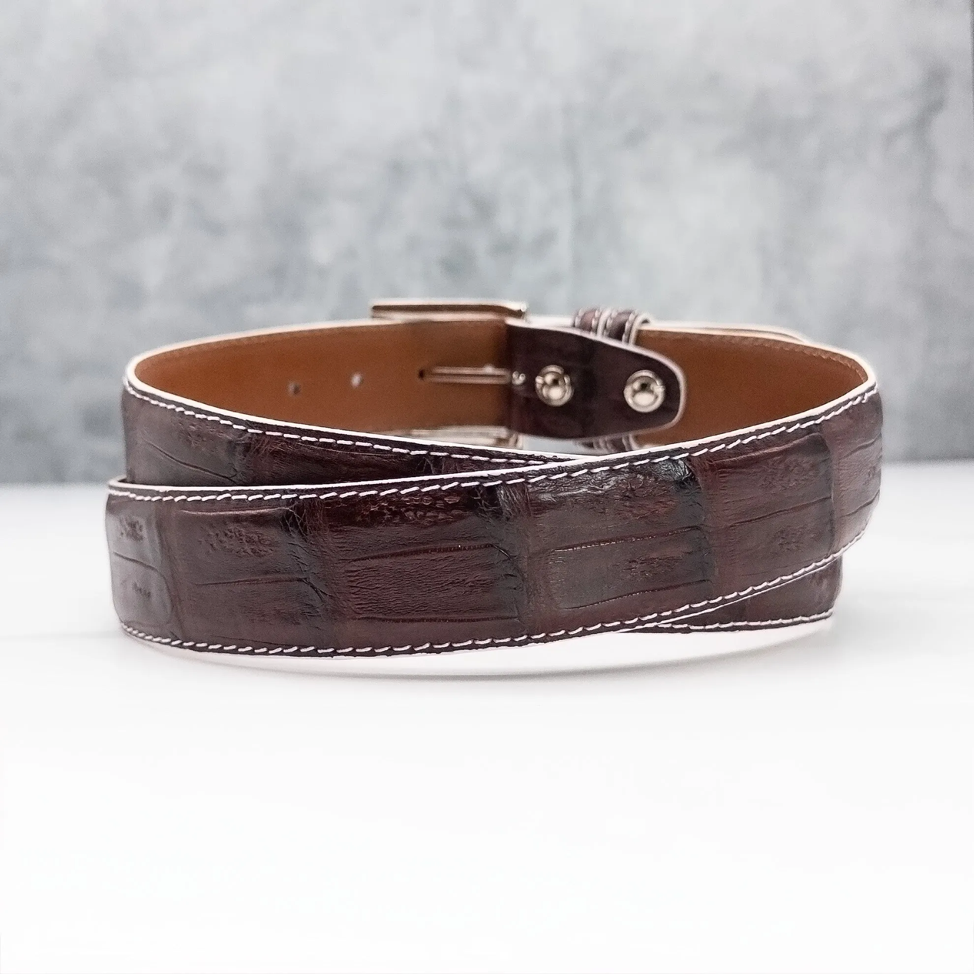 Matte Caiman Tail Belt: Burgundy