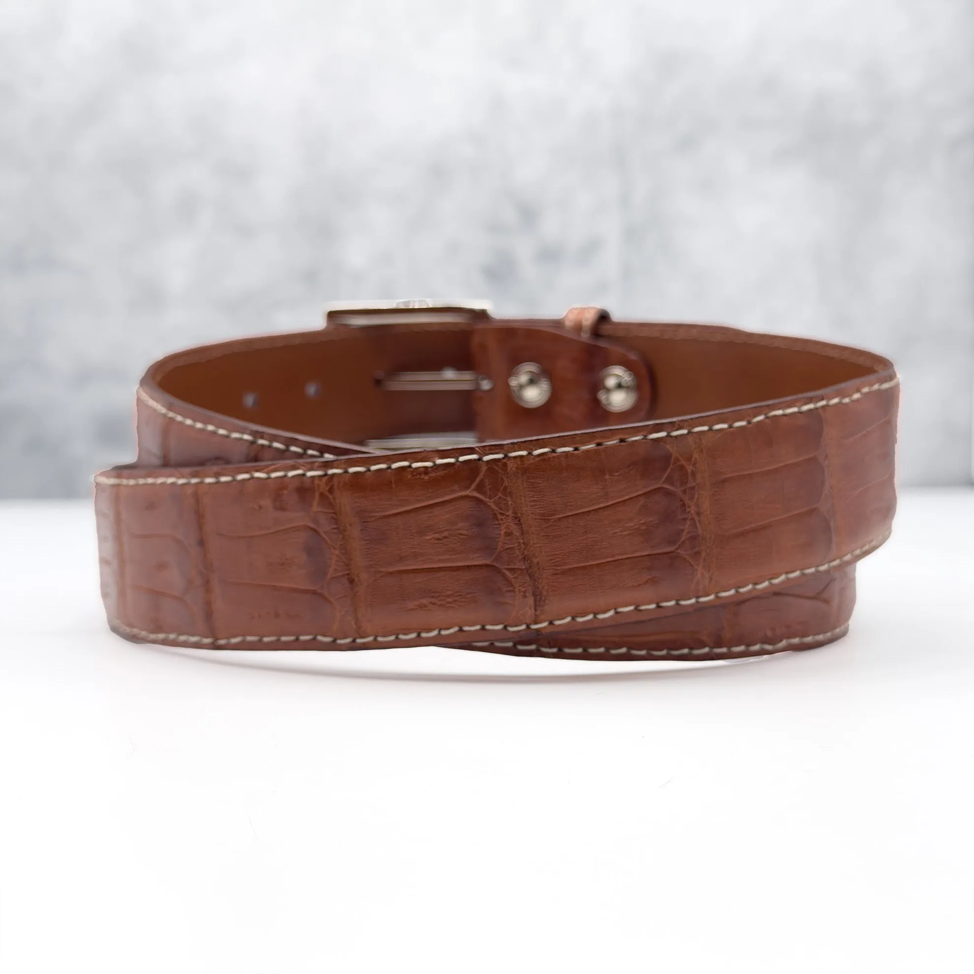 Matte Caiman Tail Belt: Cognac