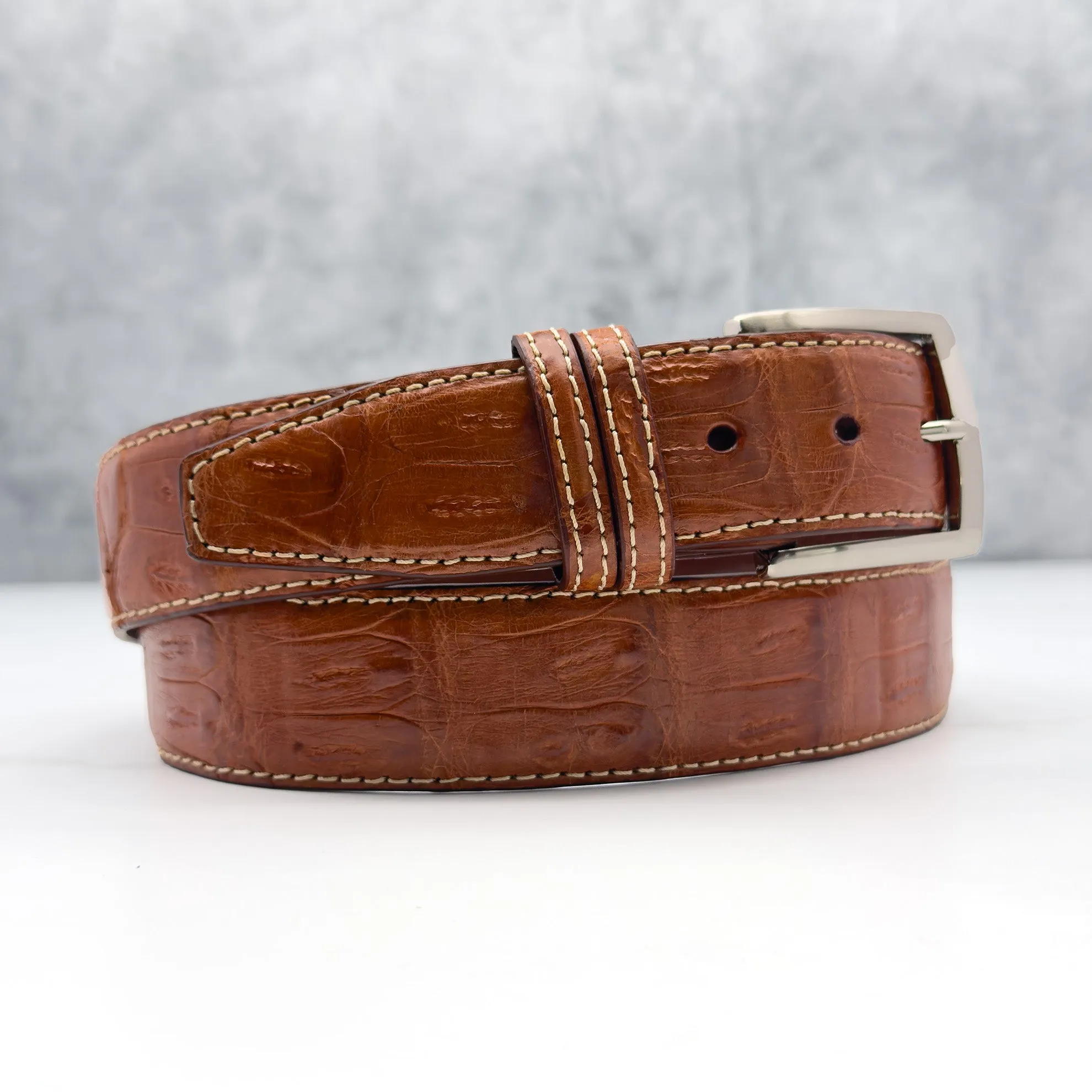 Matte Caiman Tail Belt: Cognac