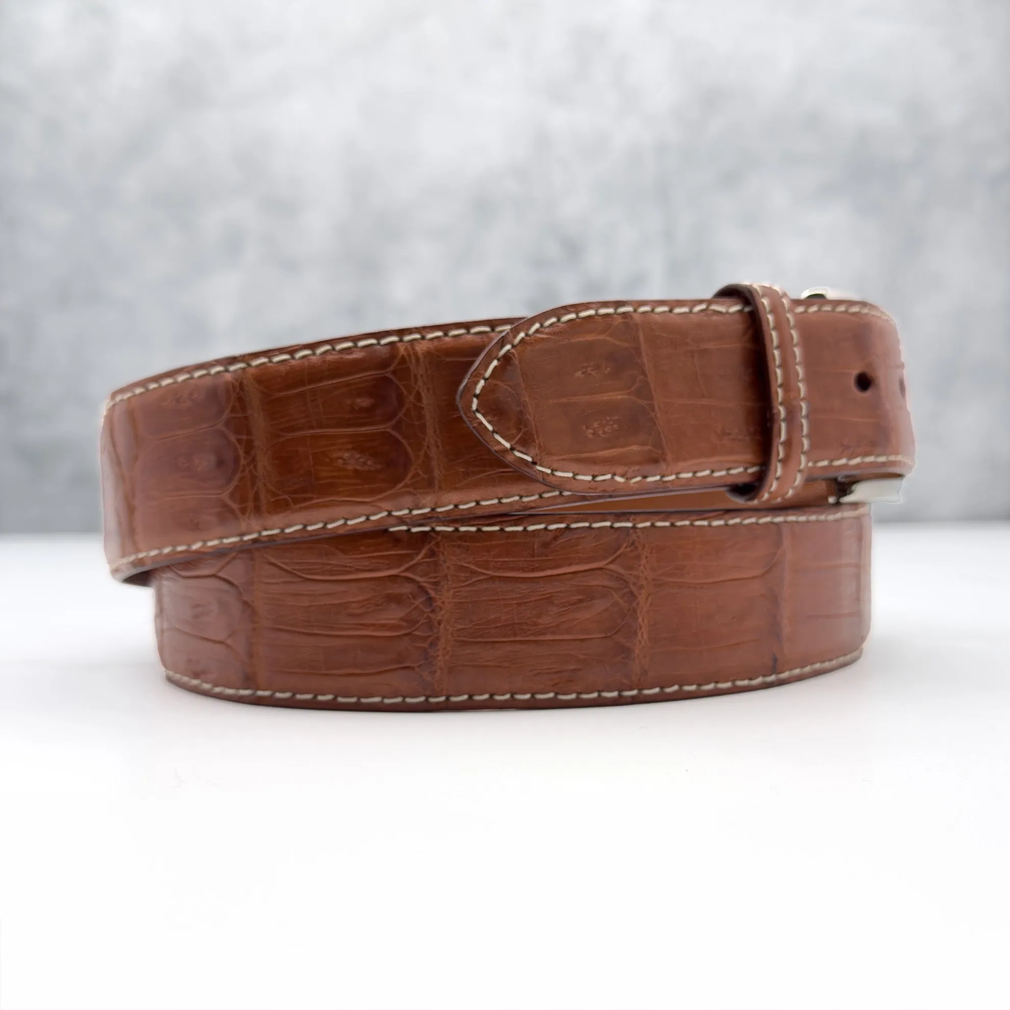 Matte Caiman Tail Belt: Cognac