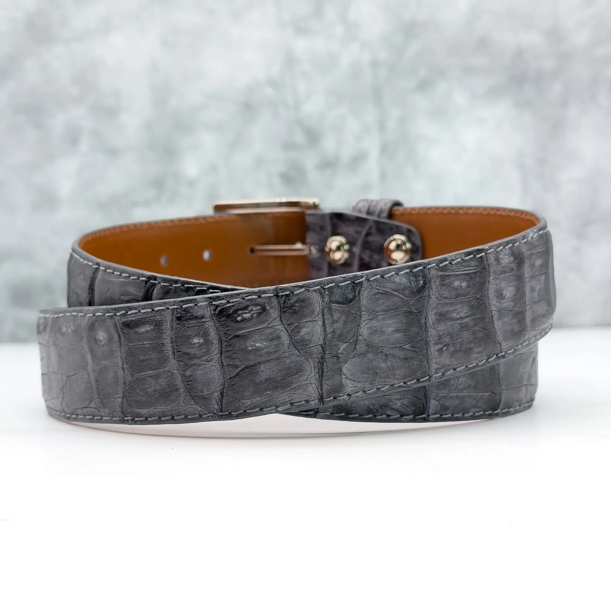 Matte Caiman Tail Belt: Dark Grey