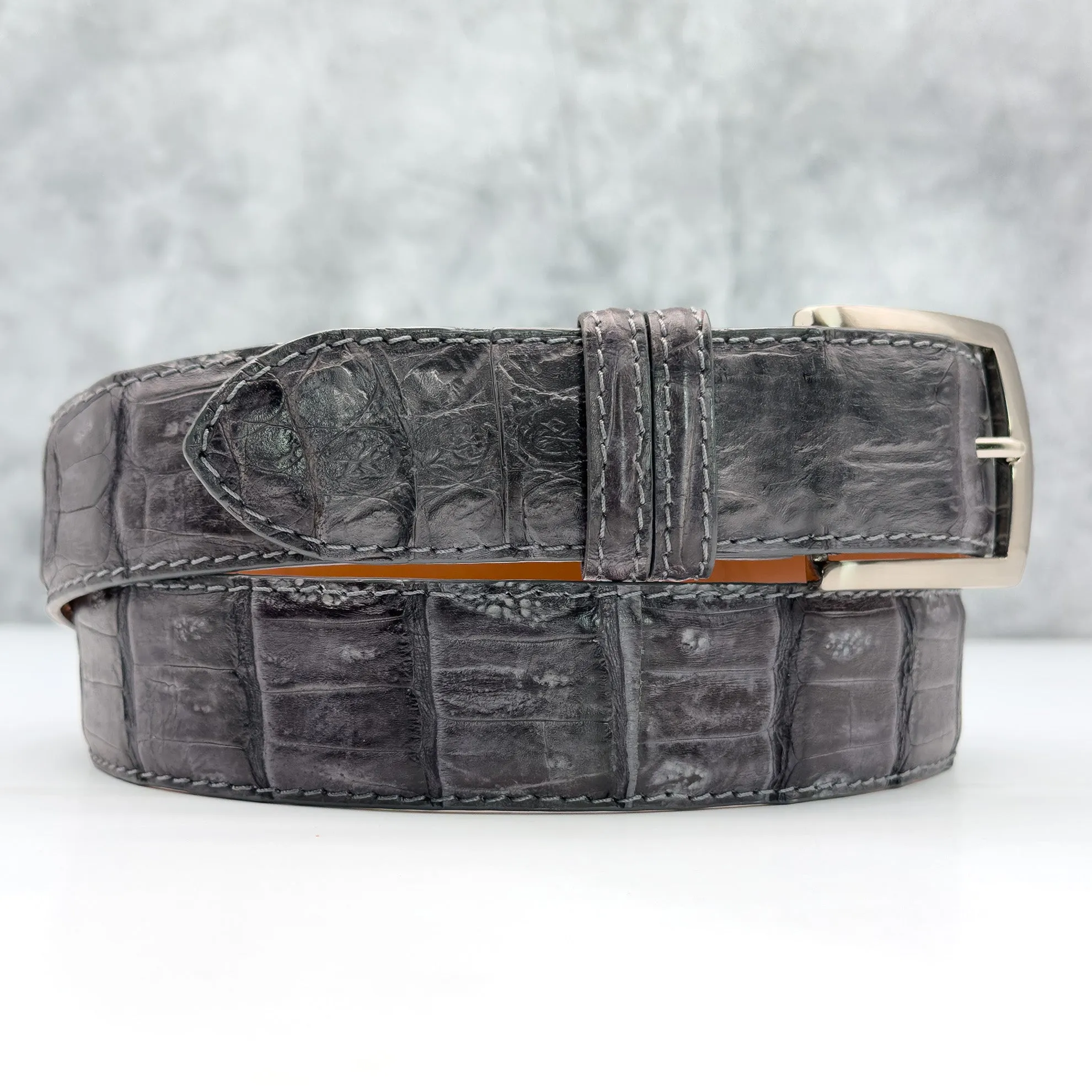 Matte Caiman Tail Belt: Dark Grey