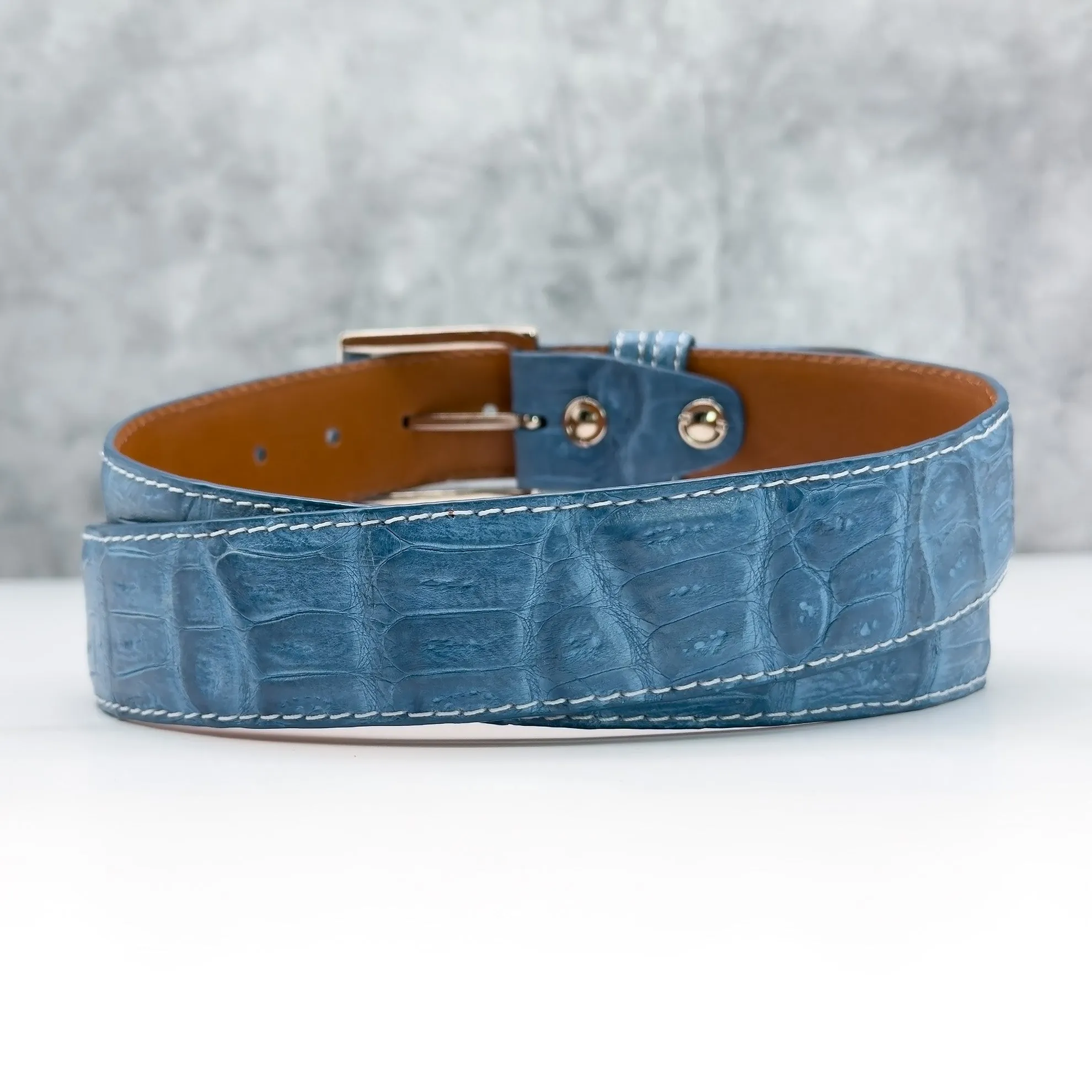 Matte Caiman Tail Belt: Denim